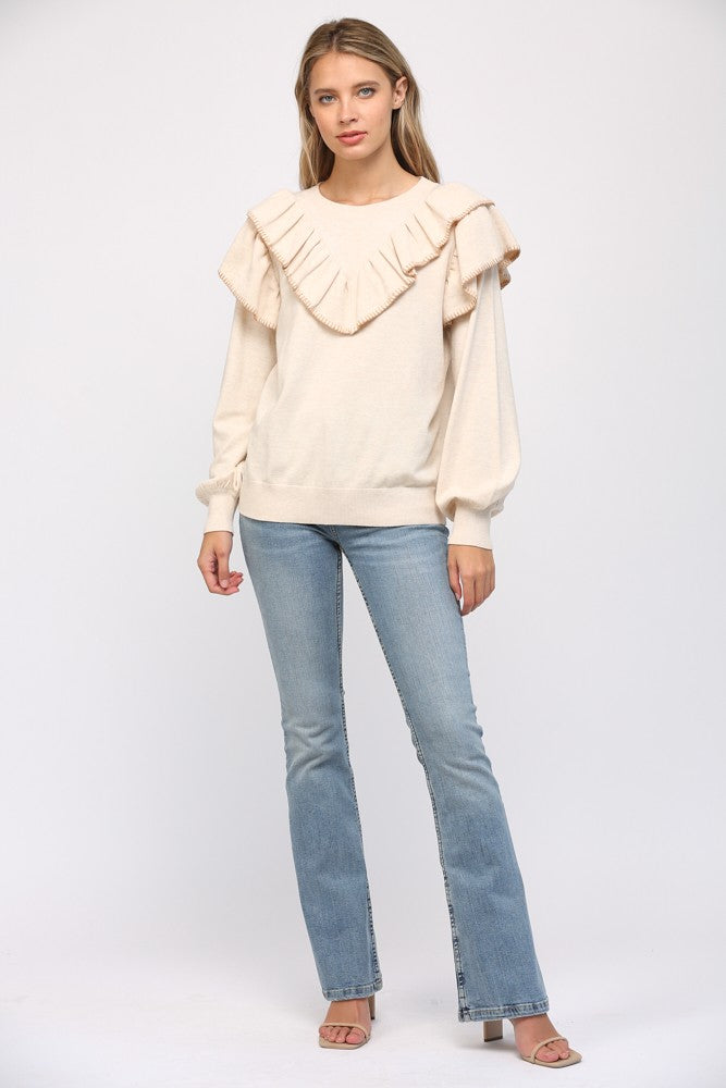 Lulu Contrast Stitch Ruffle Sweater