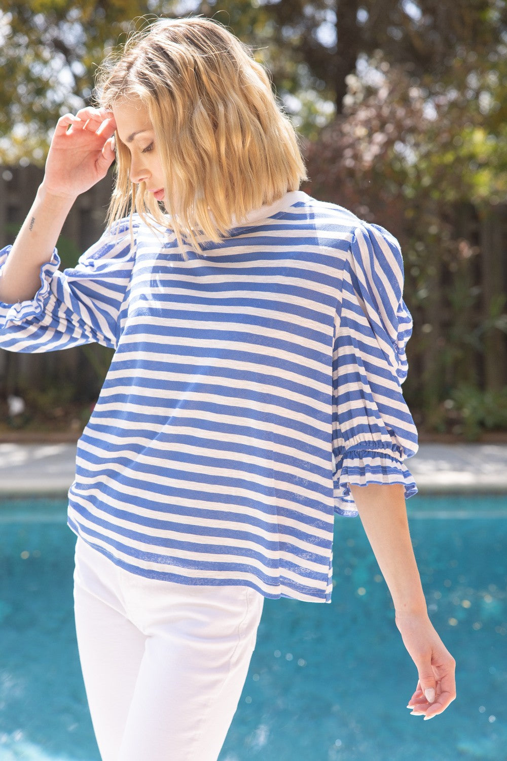 Lyla Ruched Sleeve Striped Top