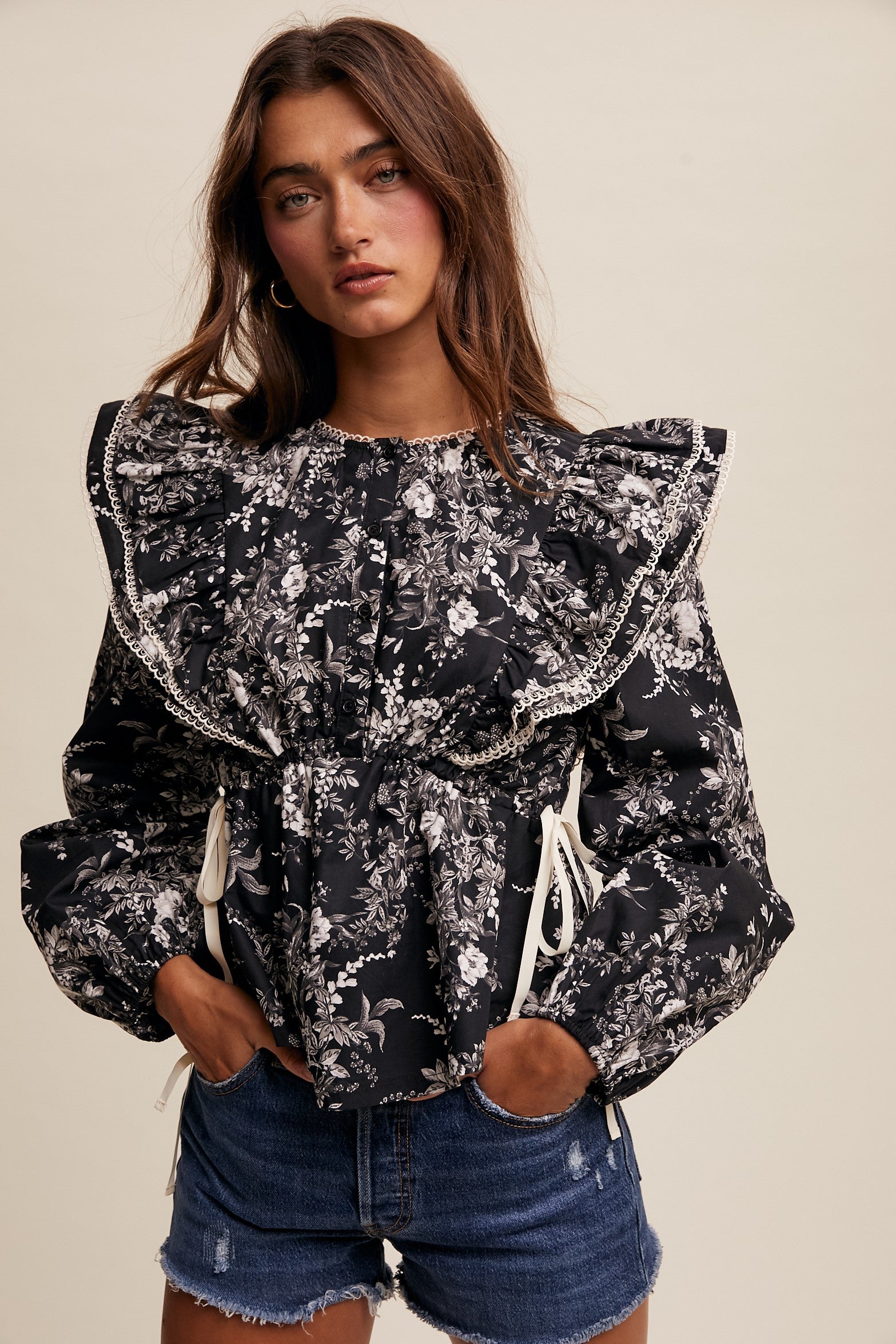 Marian Floral Ruffle Tie Top