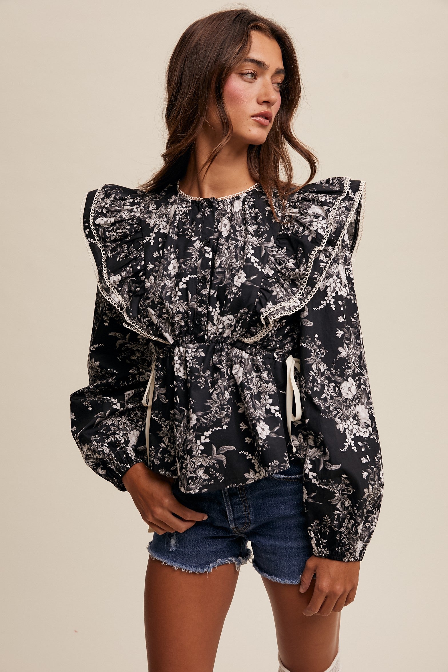 Marian Floral Ruffle Tie Top