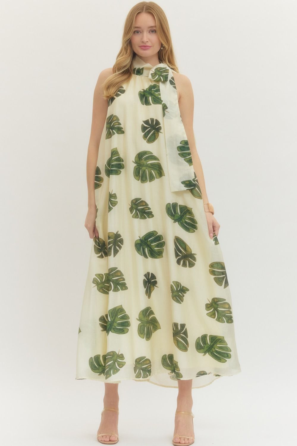 Miley Leaf Print Halter Maxi Dress