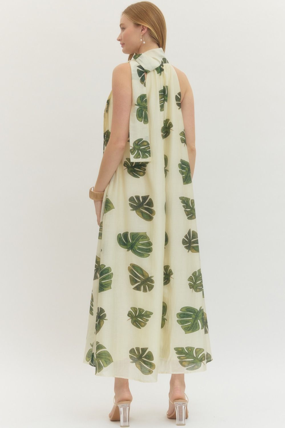 Miley Leaf Print Halter Maxi Dress