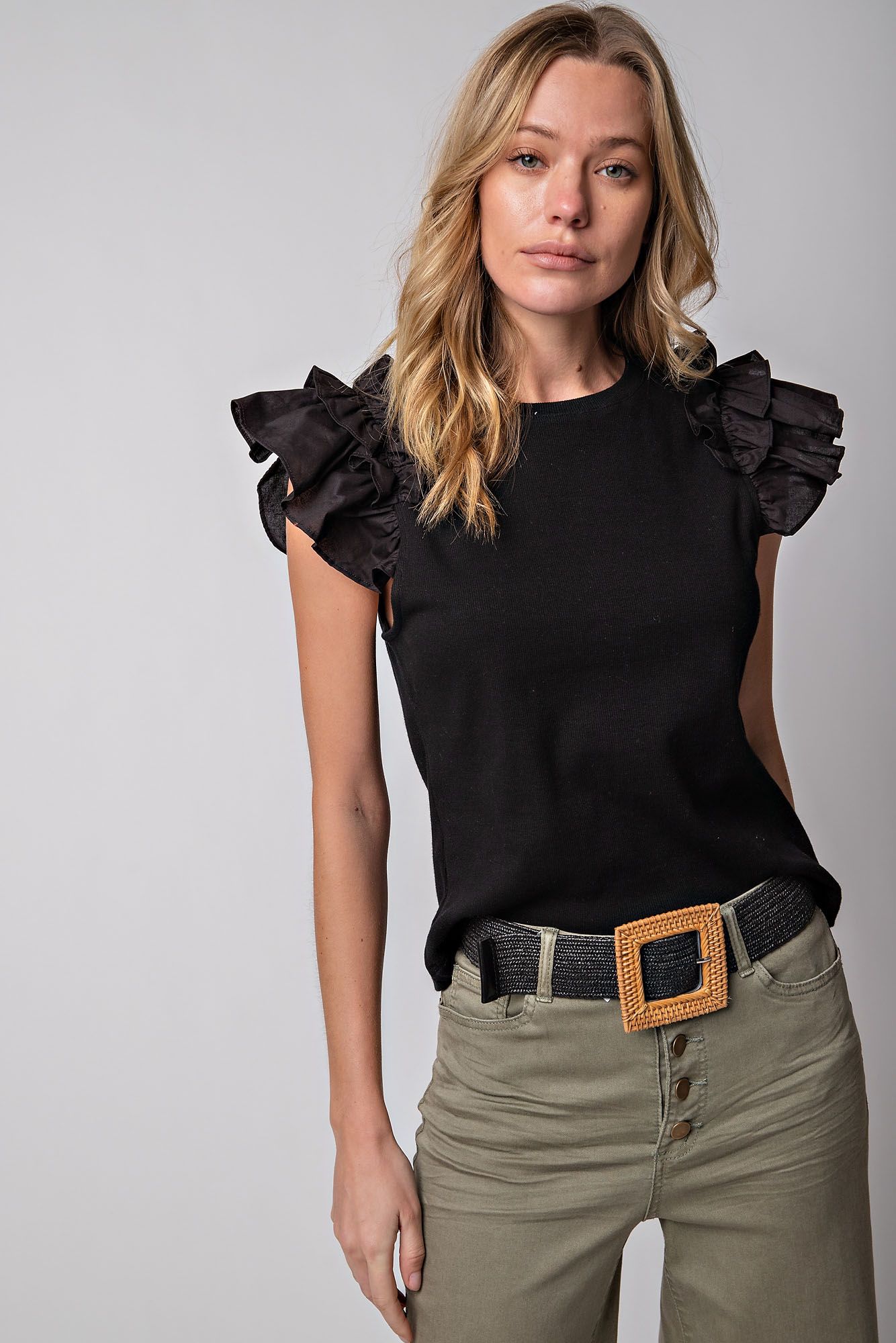 Mitch Ribbed Ruffle Top
