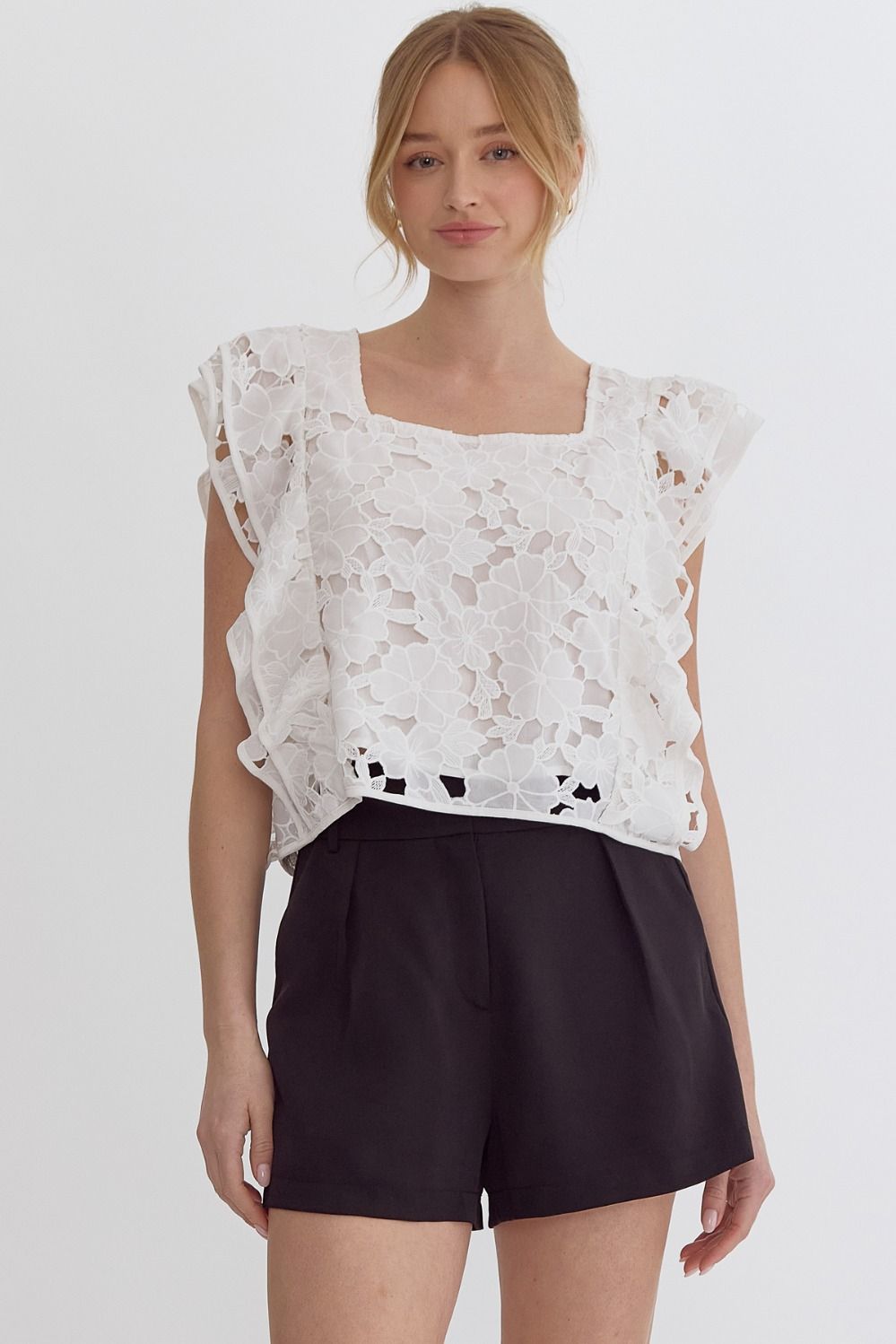 Mona Floral Lace Ruffle Top