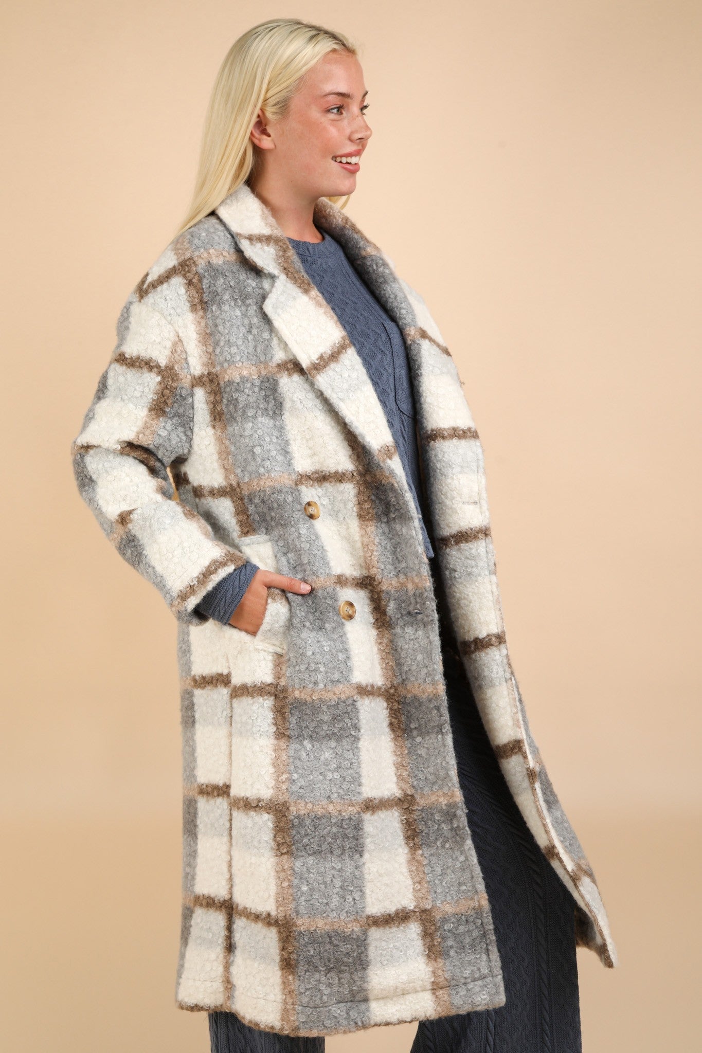 Nancy Plaid Long Coat