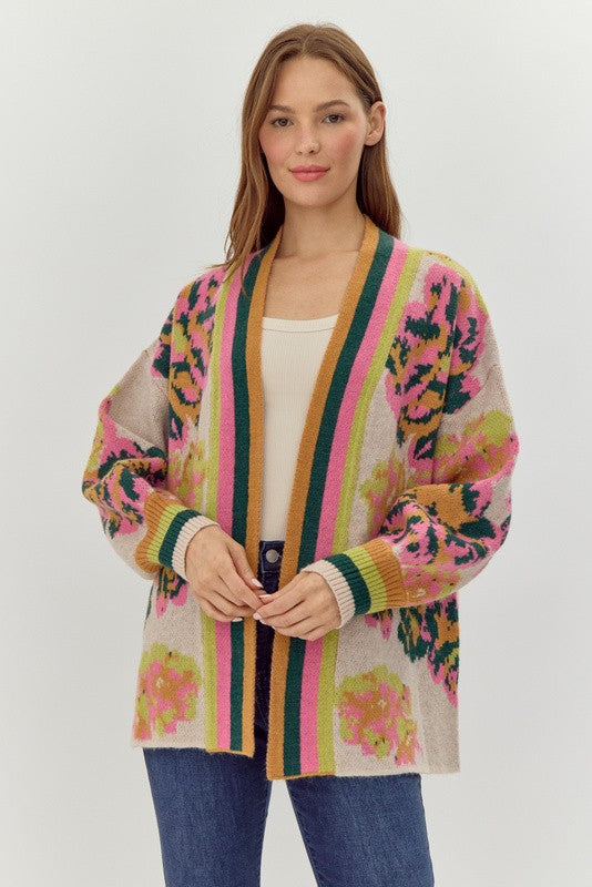 Naomi Floral and Stripe Knit Cardigan