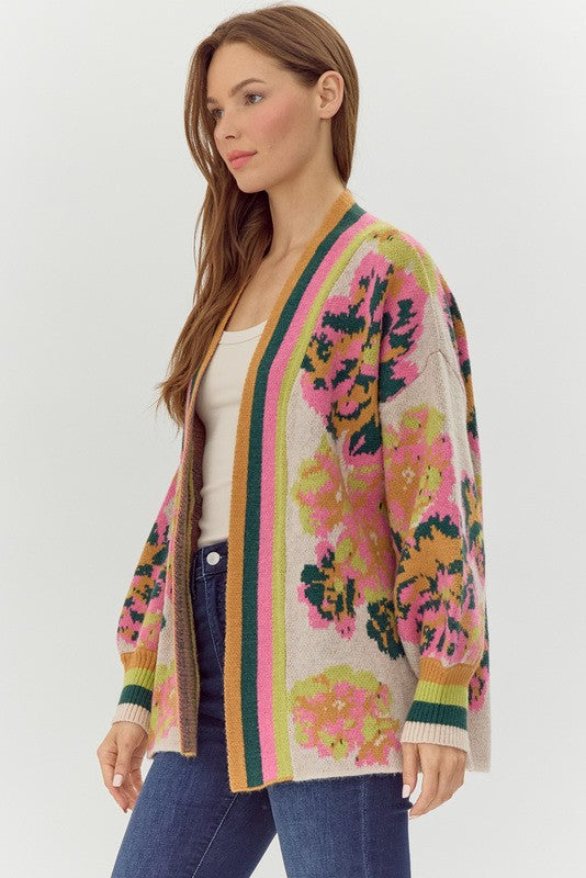 Naomi Floral and Stripe Knit Cardigan