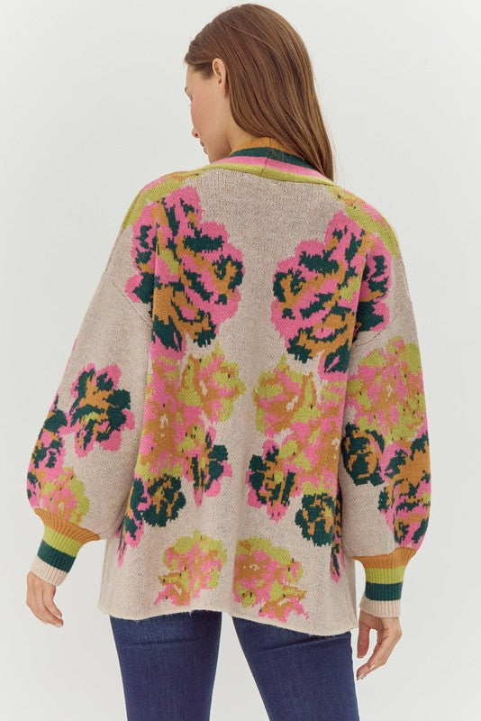 Naomi Floral and Stripe Knit Cardigan