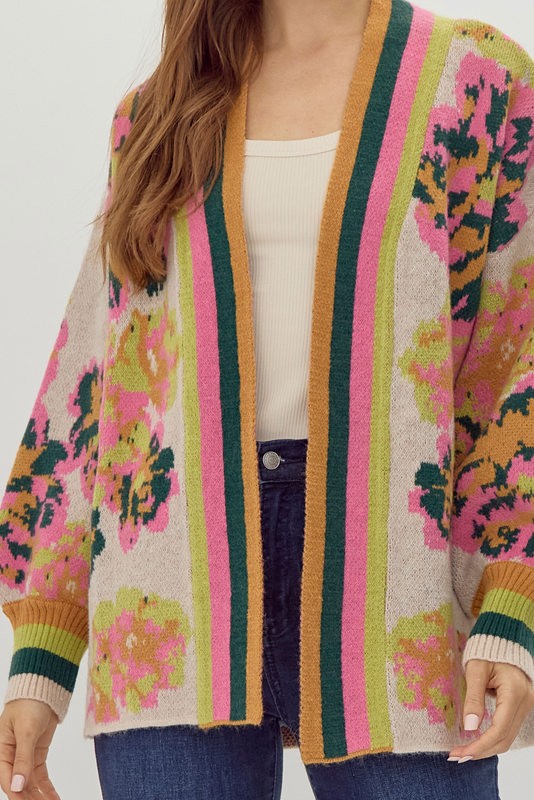 Naomi Floral and Stripe Knit Cardigan