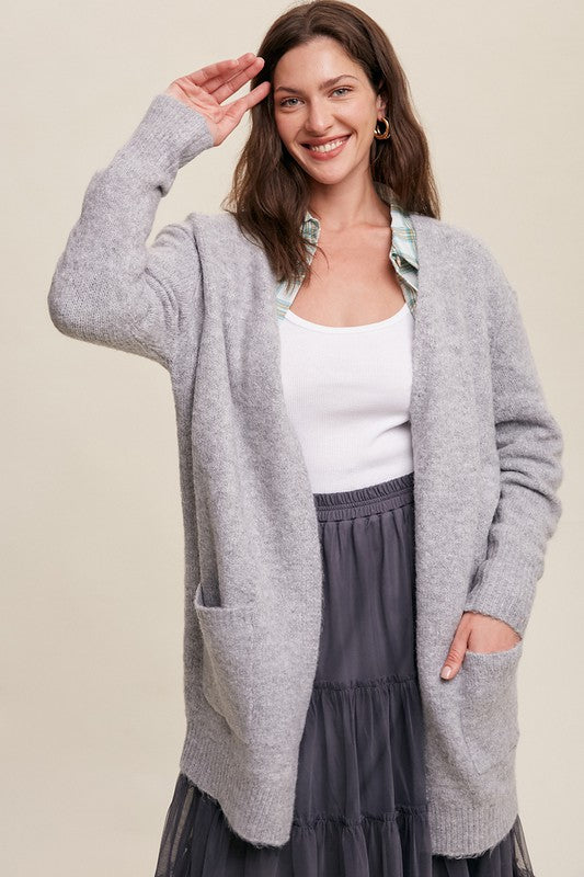 Nina Heathered Open Cardigan