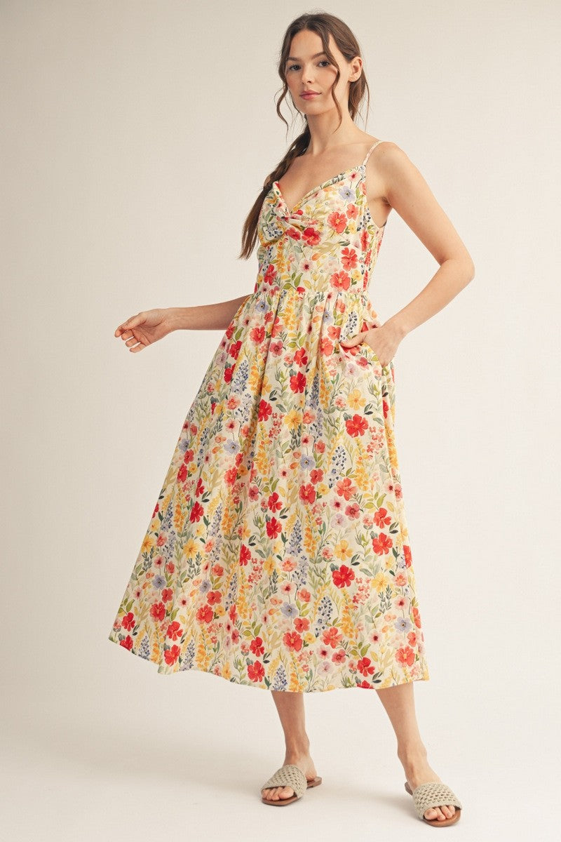 Odessa Bright Floral Strappy Midi Dress