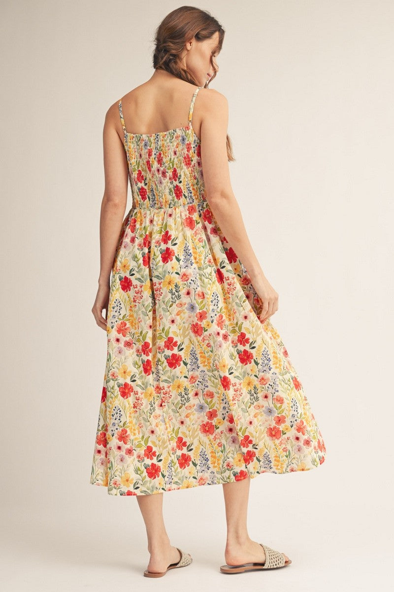 Odessa Bright Floral Strappy Midi Dress