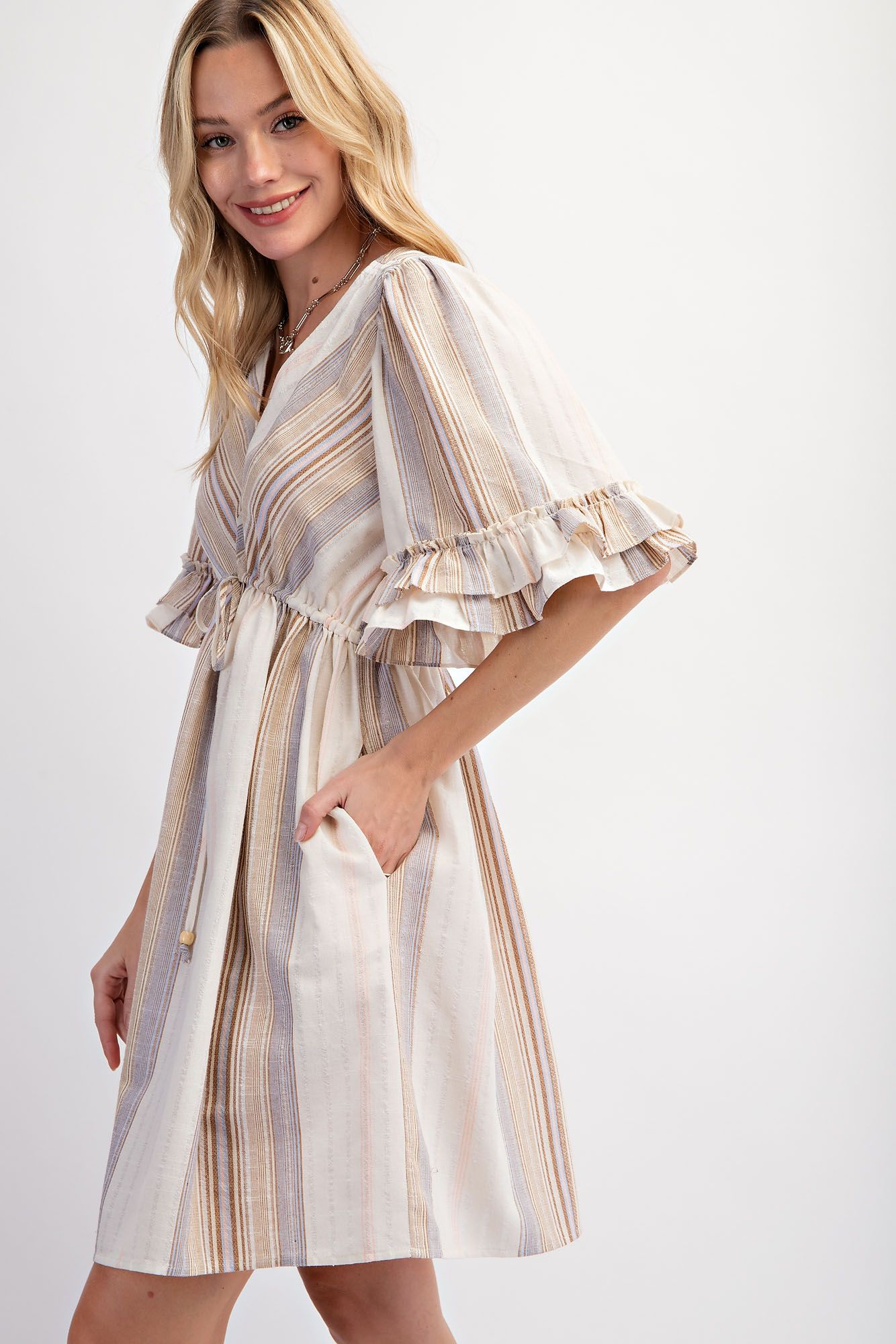 Palmer Mix Stripe Ruffle Sleeve Dress