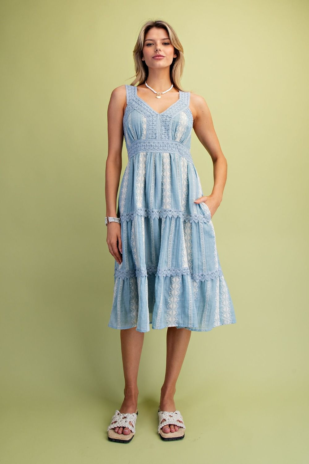 Pandora Embroidered Lace Tiered Dress