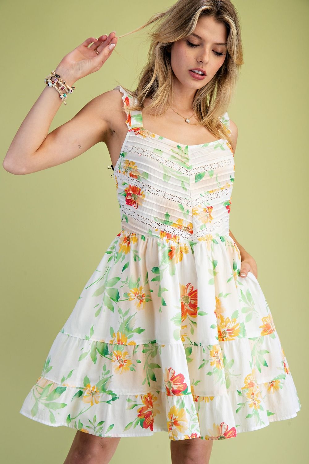 Patsy Floral Pintuck Lace Dress