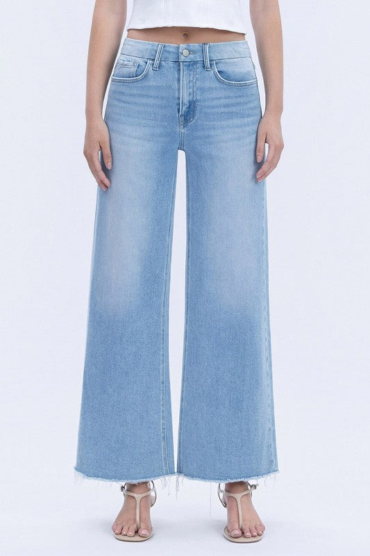 Peggy H Rise Wide Raw Ankle Jeans