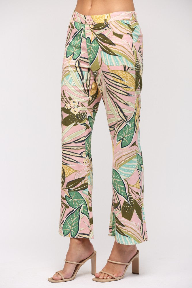 Polly Tropical Print Flare Pants