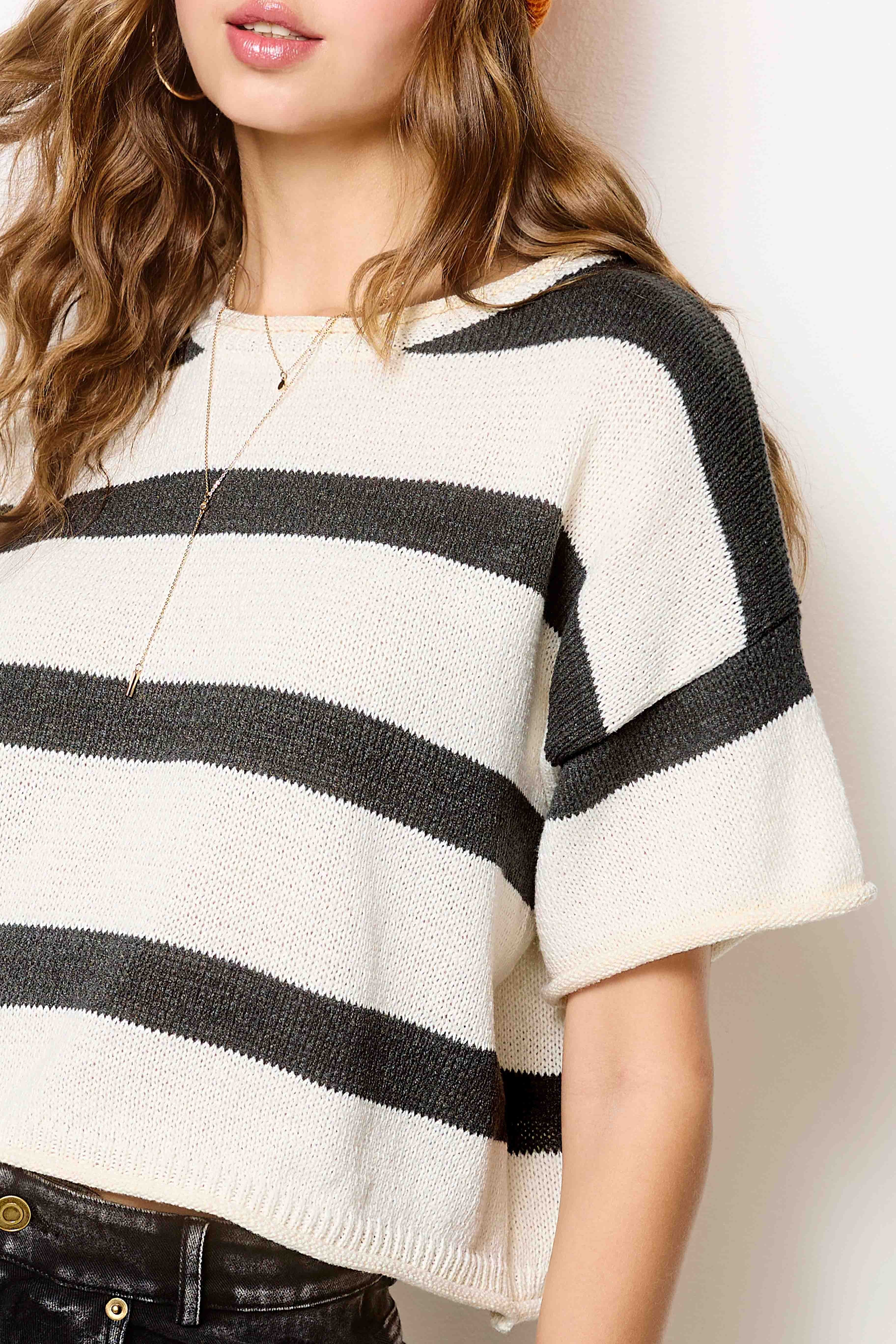 Reyna Stripe Raw Edge Sweater