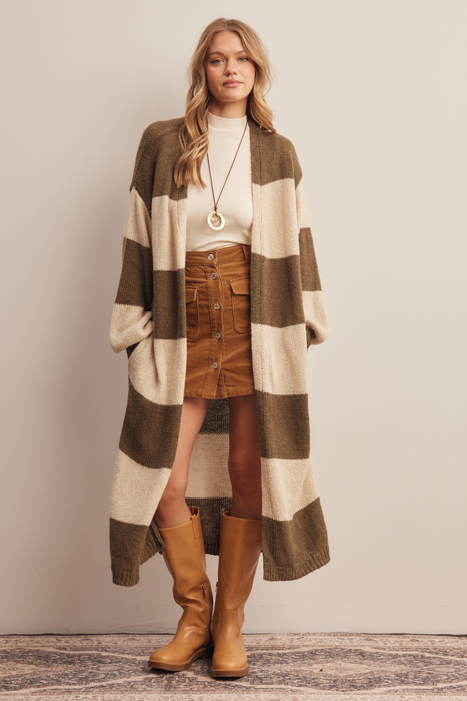 Reyna Long Striped Open Cardigan