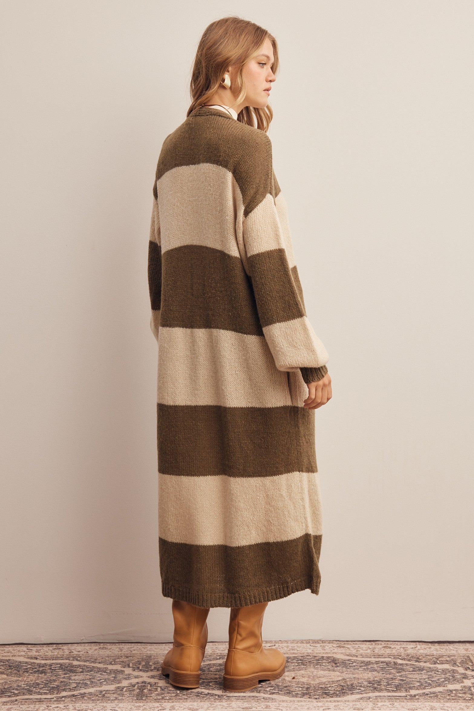 Reyna Long Striped Open Cardigan