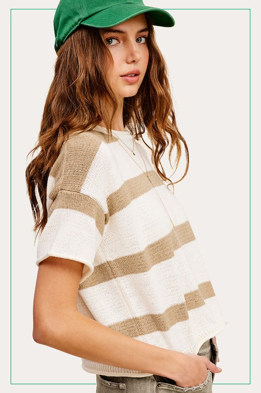 Reyna Stripe Raw Edge Sweater