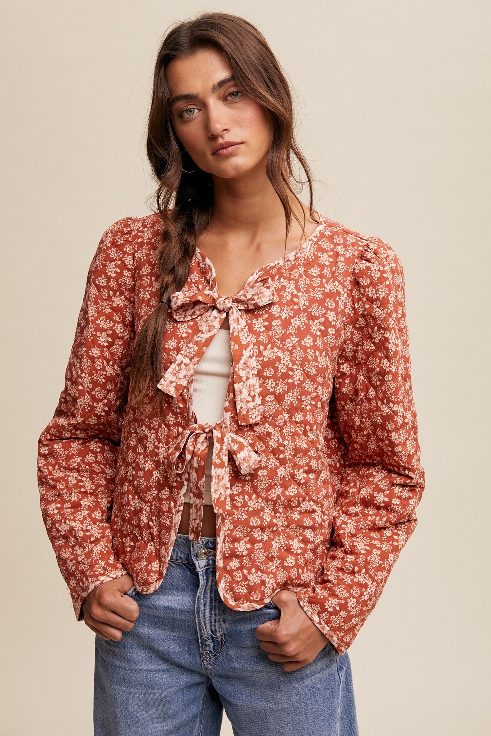 Rory Floral Quilted Tie Jacket