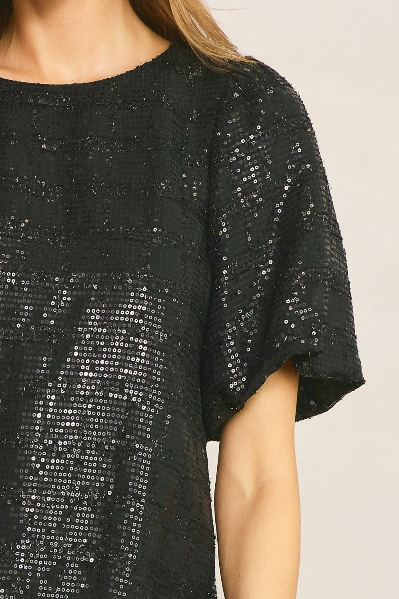 Rowie Sequin Bubble Sleeve Shift Dress FINAL SALE