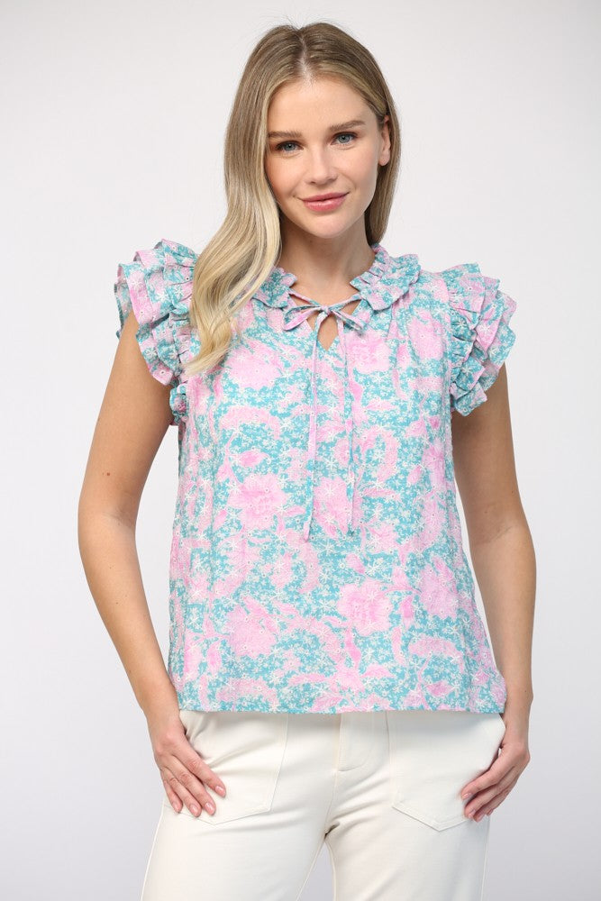 Ruth Floral Embroidered Ruffle Top