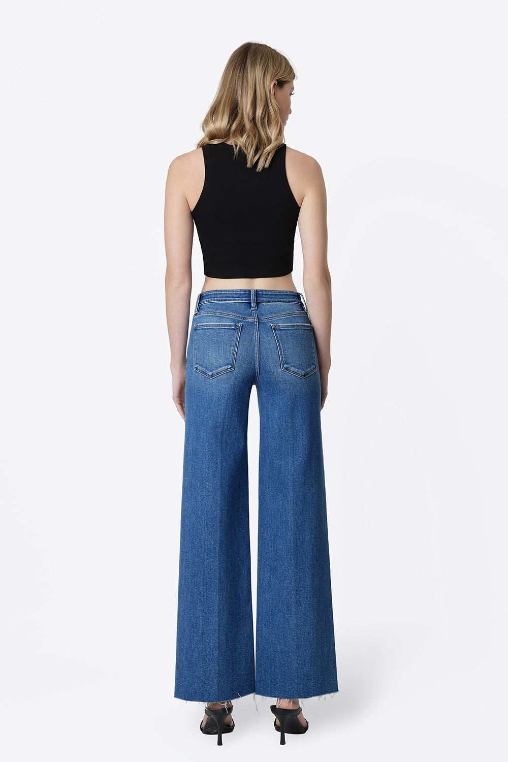 Scarlett Mid Rise Raw Hem Wide Jeans