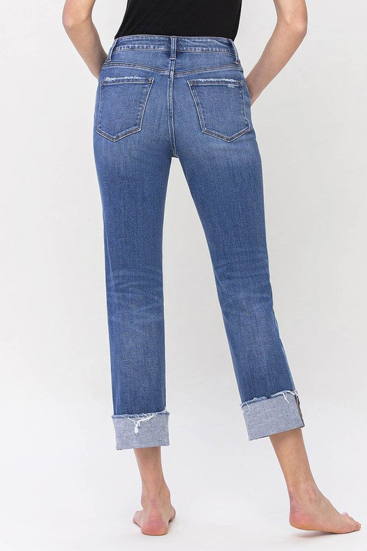 Sensible High Rise Cuff Straight Jeans