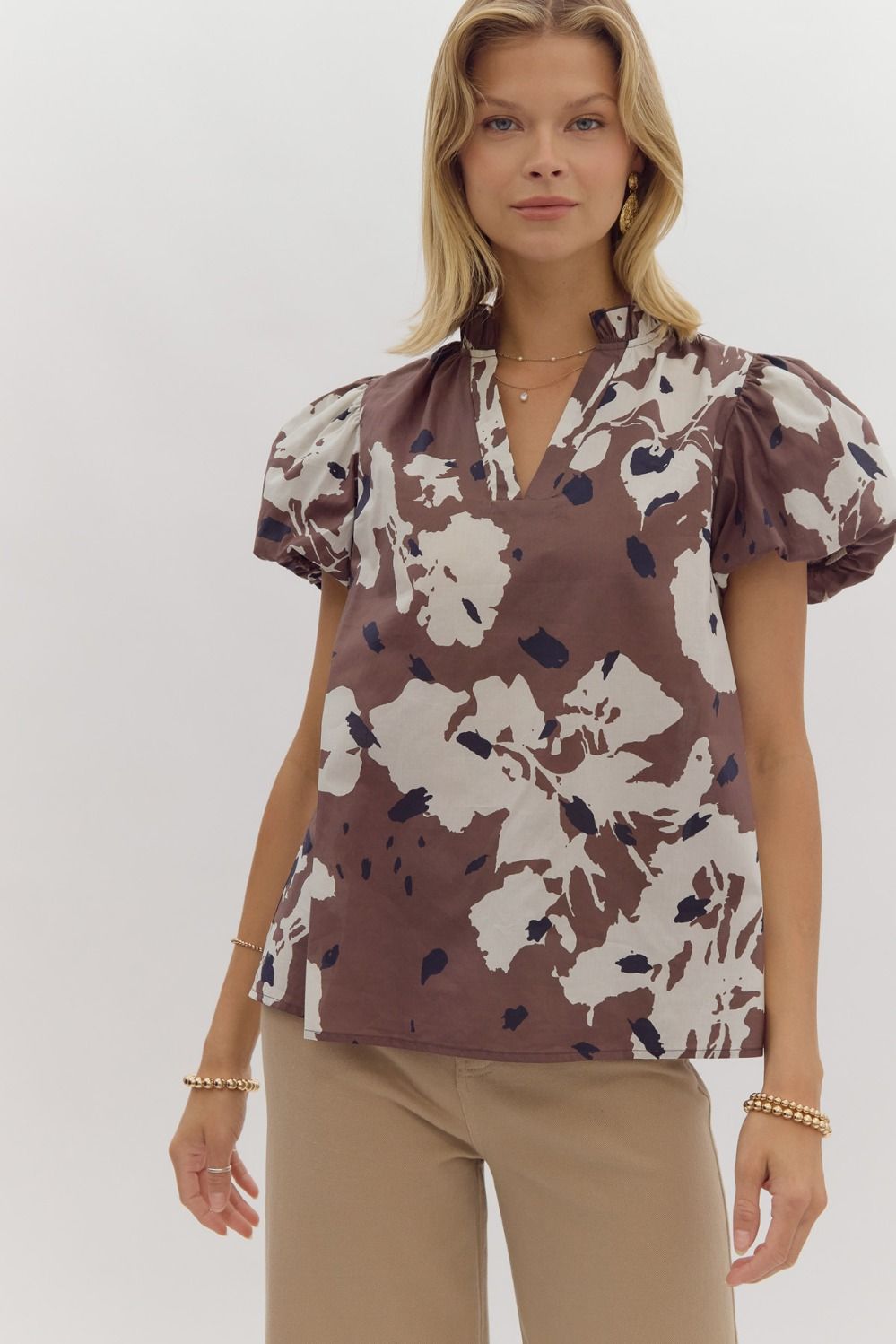 Serenity Printed Bubble Sleeve Top FINAL SALE