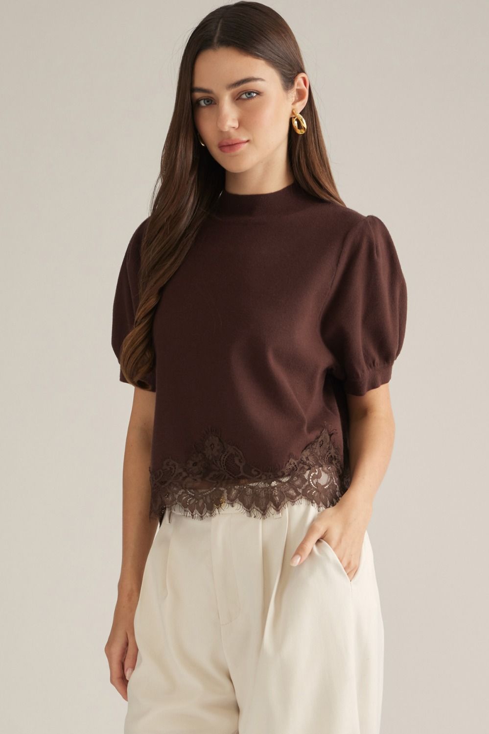 Shania Lace Trim Puff Sweater