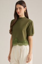 Shania Lace Trim Puff Sweater
