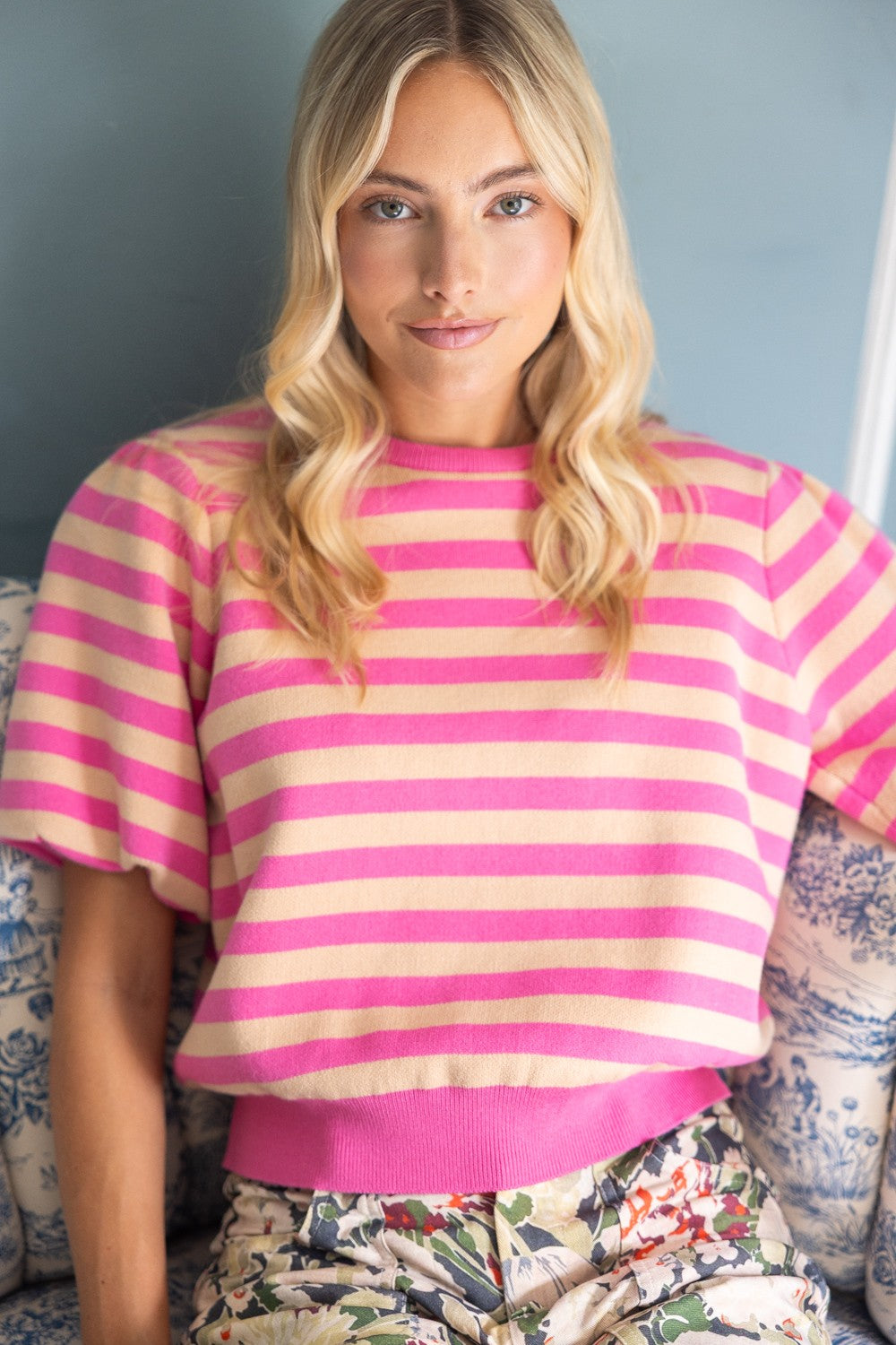 Sienna Striped Bubble Sleeve Sweater