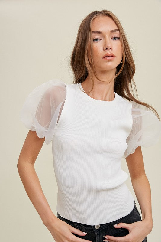 Sinclaire Organza Puff Sleeve Top