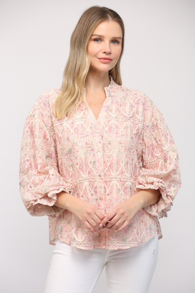 Skye Embroidered Bubble Sleeve Top