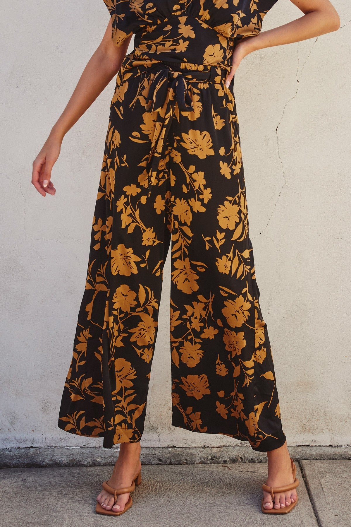 Sophia Floral Satin Tie Waist Pants