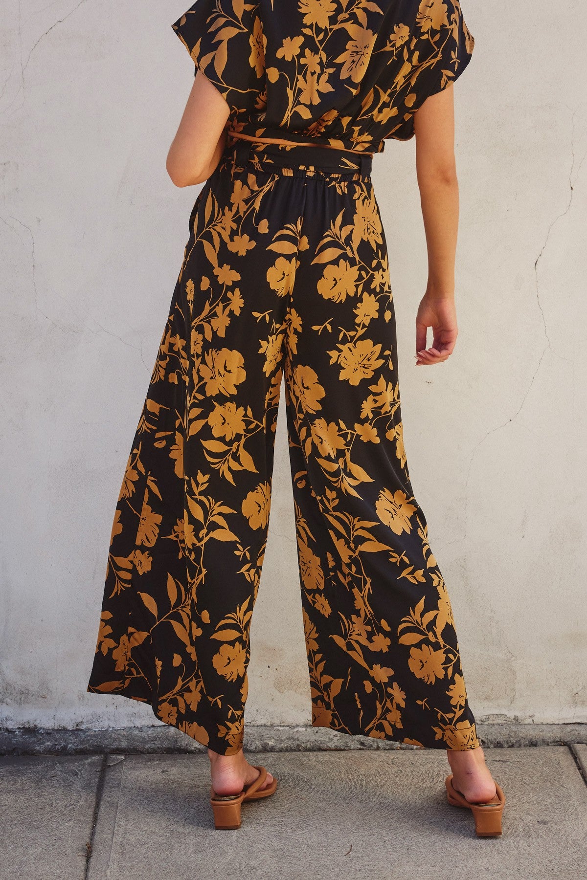 Sophia Floral Satin Tie Waist Pants