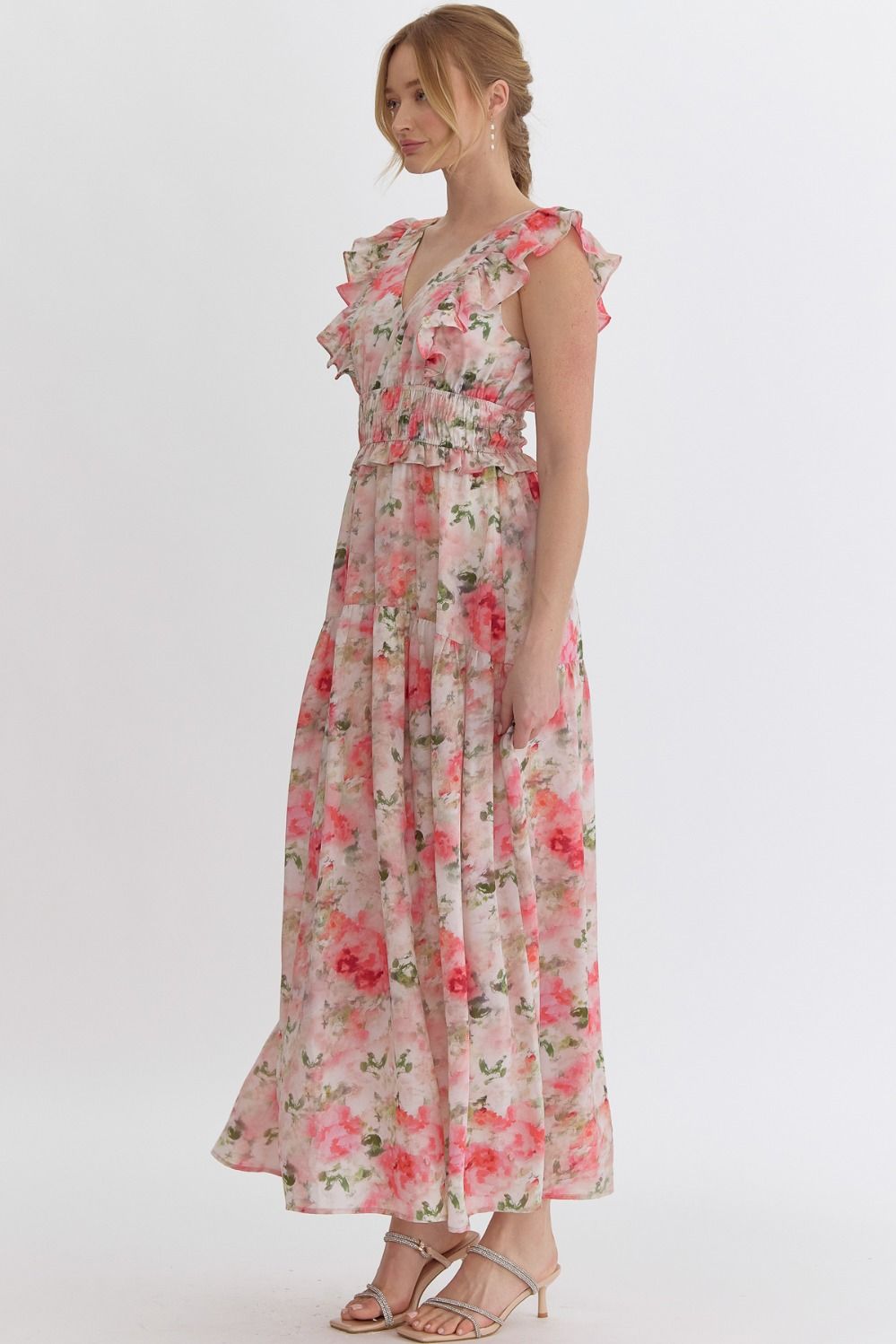 Stella Floral V-Neck Ruffle Maxi Dress