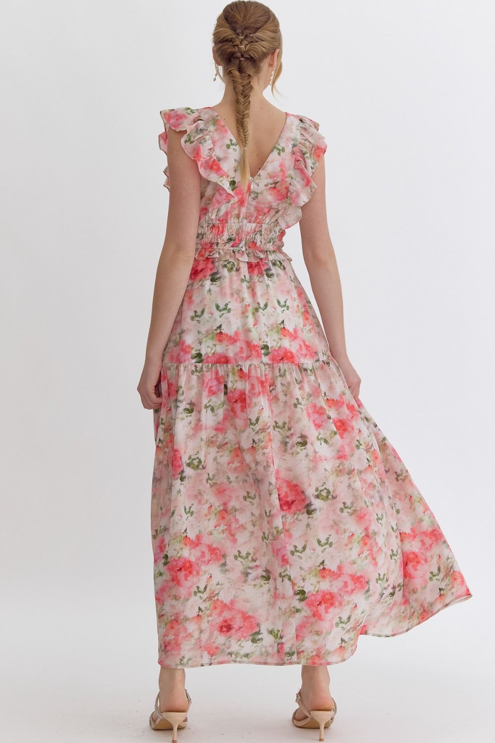 Stella Floral V-Neck Ruffle Maxi Dress
