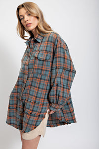 Sterling Fringe Plaid Button Up Top