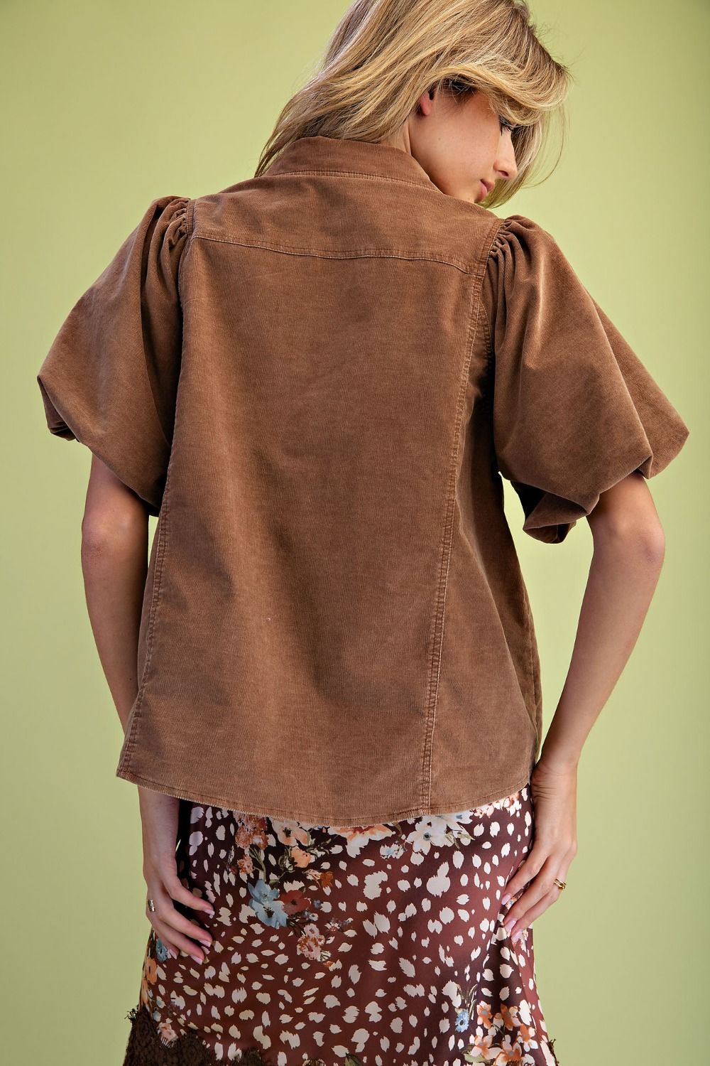 Susanna Corduroy Bubble Slv Button Top