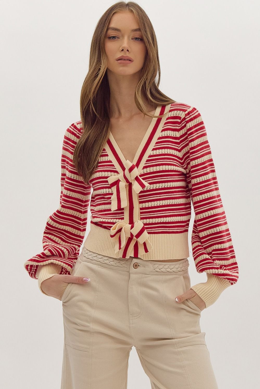 Susie Striped Bow Cardigan