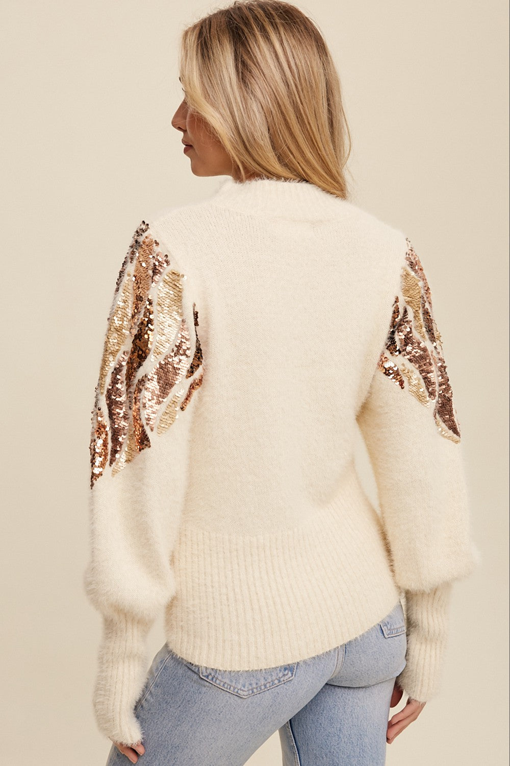 Tiffany Sequin Sleeve Fuzzy Sweater