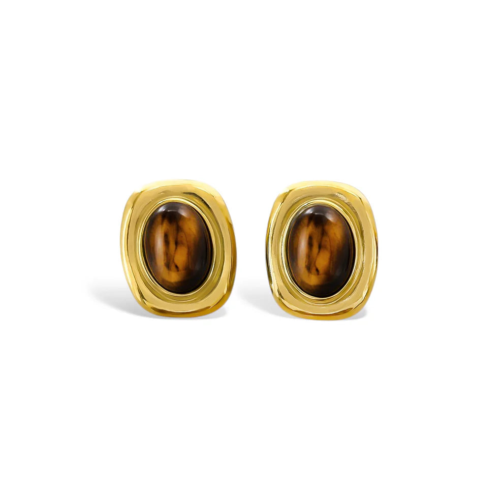 Tiger Eye Bezel Earrings