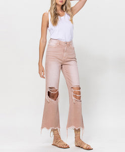 Leslie Vintage Crop Flare Jeans -Blush