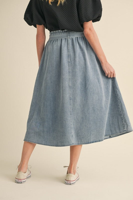 Valerie Tie-Belt Midi Denim Skirt