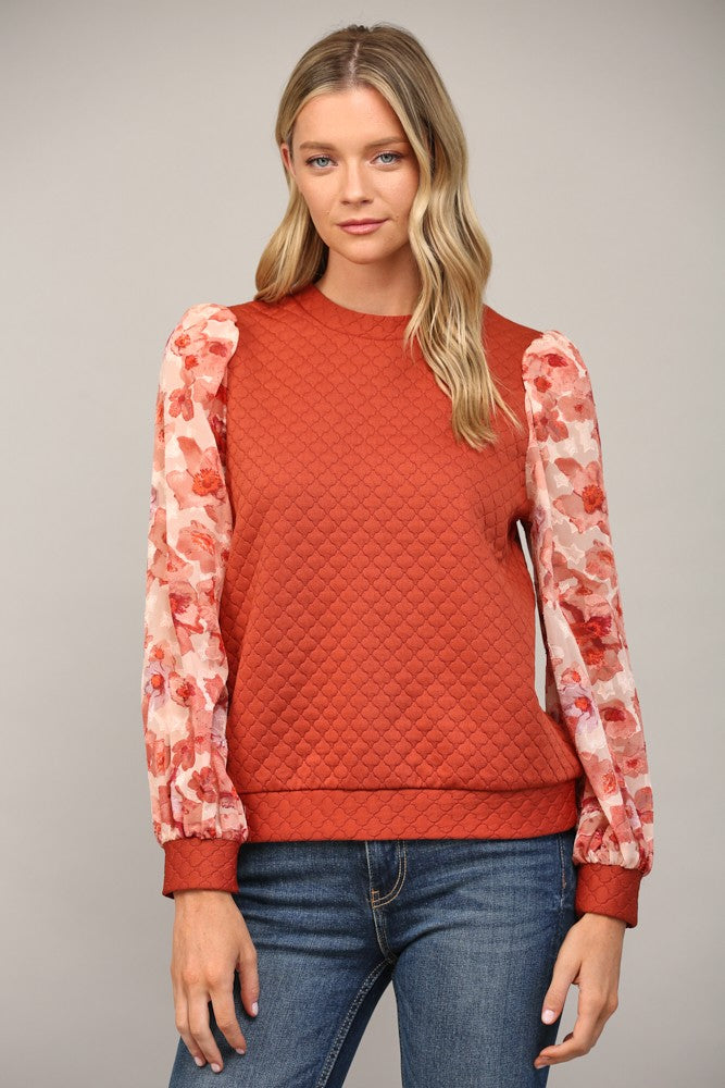 Vanessa Textured Floral Sleeve Top