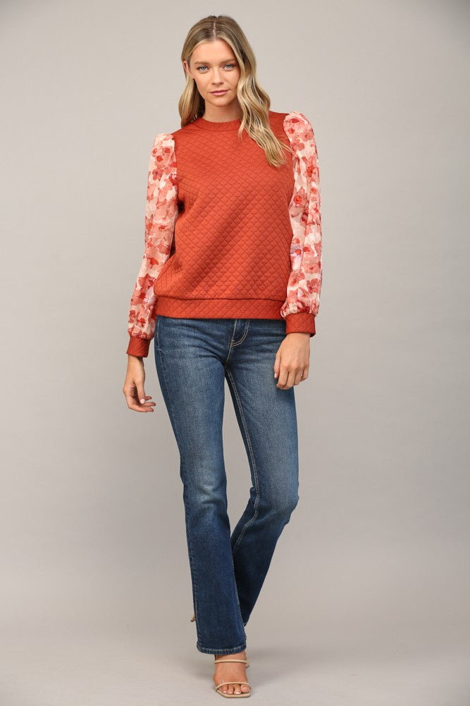 Vanessa Textured Floral Sleeve Top