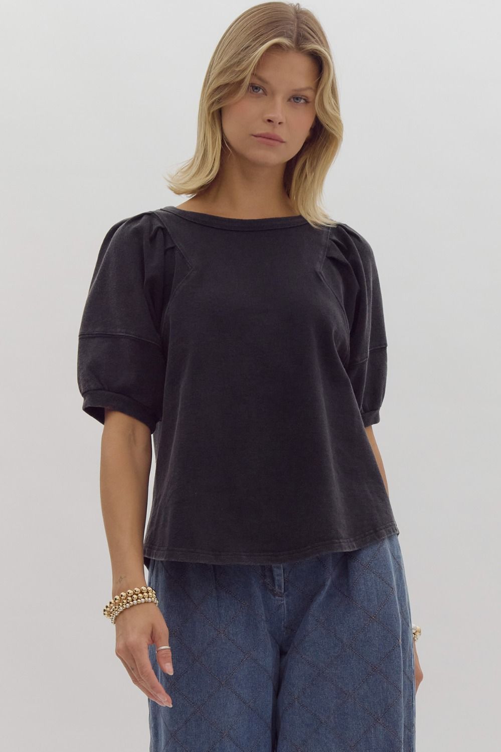 Violet Washed Pleated Shoulder Top